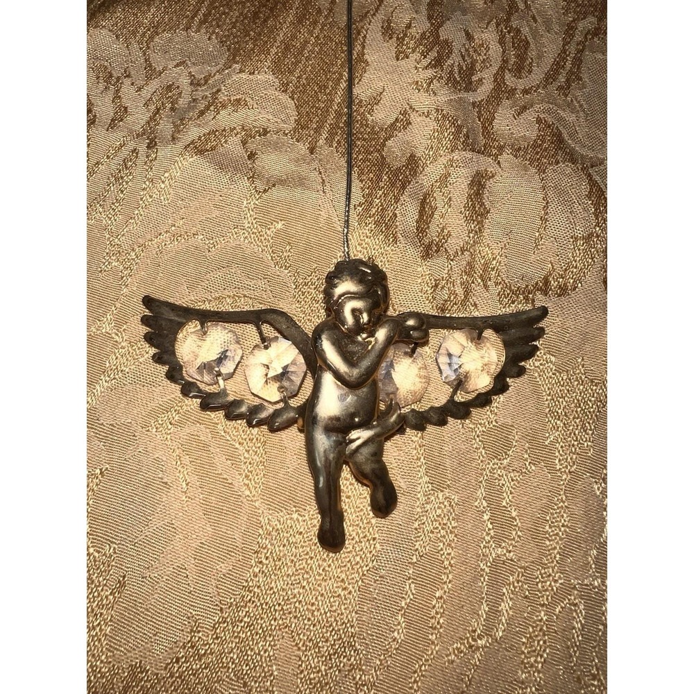 Vtg 1995 KG&C Gold 24k Plated Austrian Crystal Angel Cherub Suncatcher Ornament
